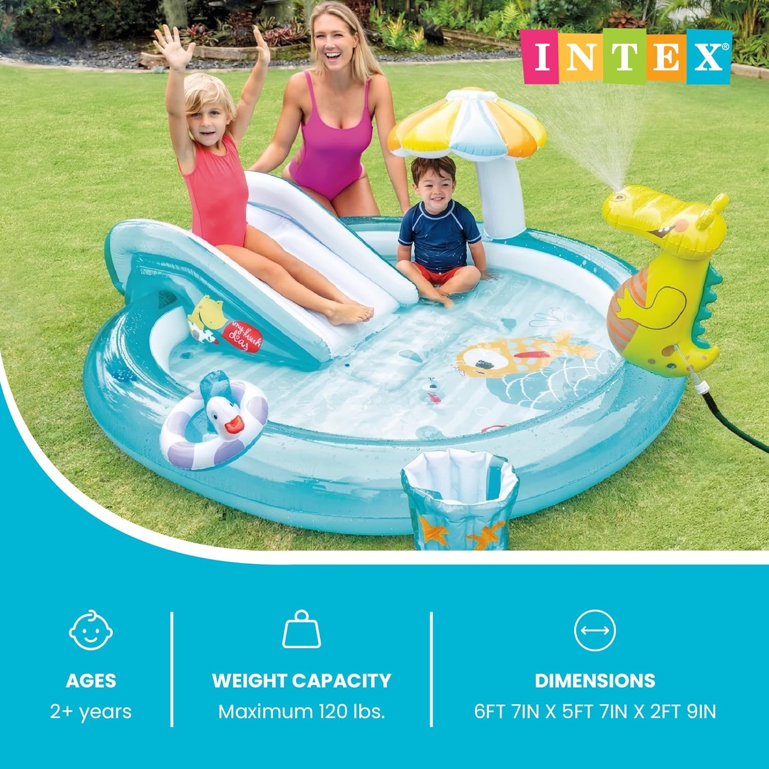 Intex Gator 6.6' x 5.6' x 4" Outdoor Inflatable Kiddie Pool Water Play Swim Center Intex Gator 6.6' x 5.6' x 4" Outdoor Inflatable Kiddie Pool Water Play Swim Center - Image 2