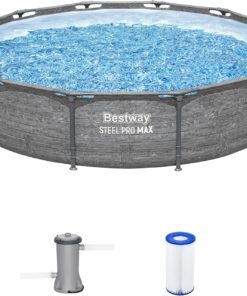 Bestway Steel Pro MAX 12' x 30" Above Ground Pool, Round Metal Frame Outdoor Swimming Pool Set with Filter Pump, Stacked Stone Print