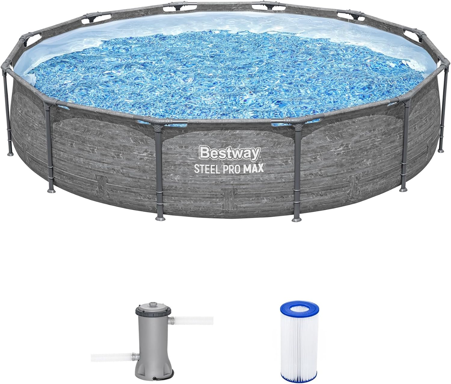Bestway Steel Pro MAX 12' x 30" Above Ground Pool, Round Metal Frame Outdoor Swimming Pool Set with Filter Pump, Stacked Stone Print