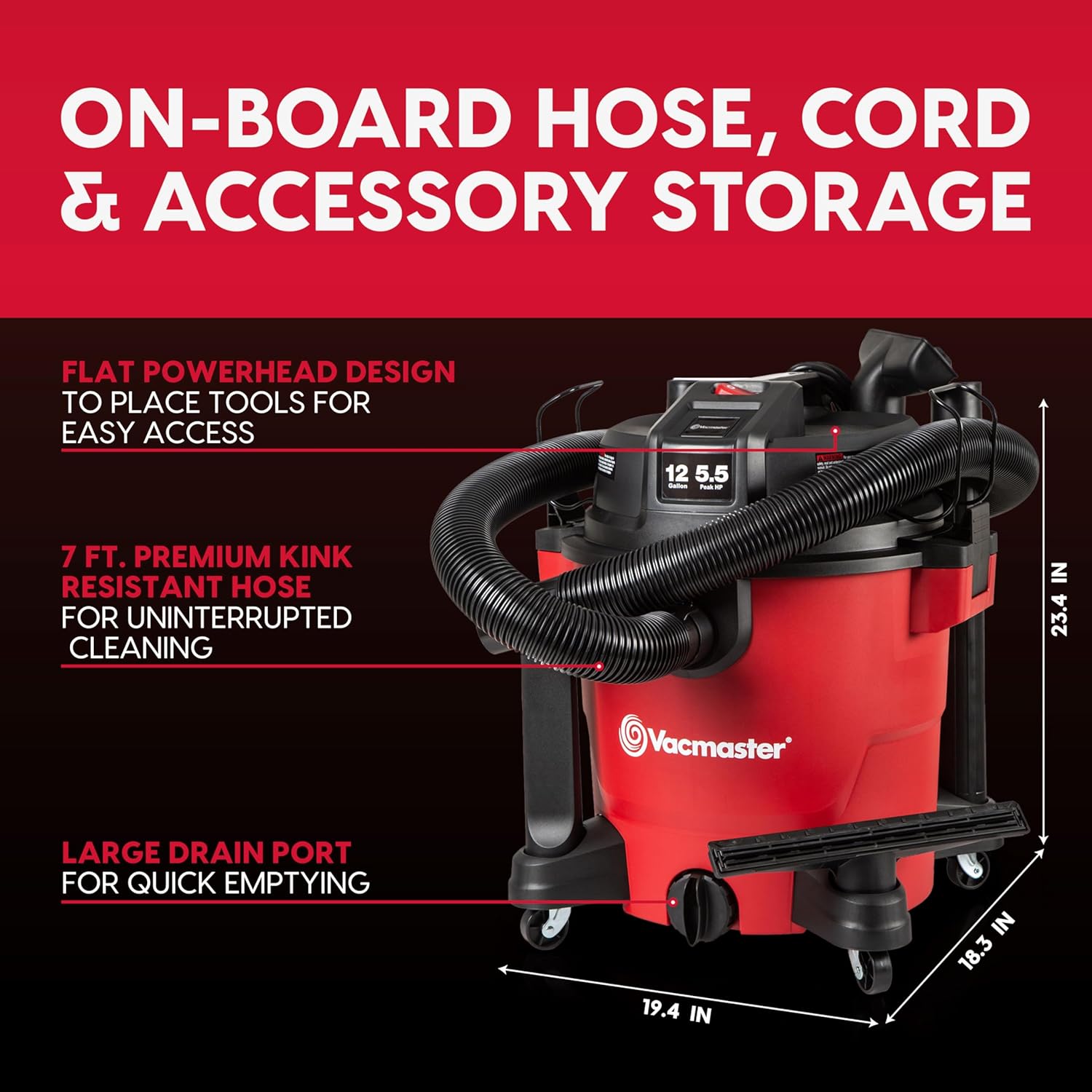 Vacmaster 12-Gallon 5.5 Peak HP Heavy-Duty Wet/Dry Vacuum - VJH1211PF 1101 Vacmaster 12-Gallon 5.5 Peak HP Heavy-Duty Wet/Dry Vacuum - VJH1211PF 1101 - Image 8