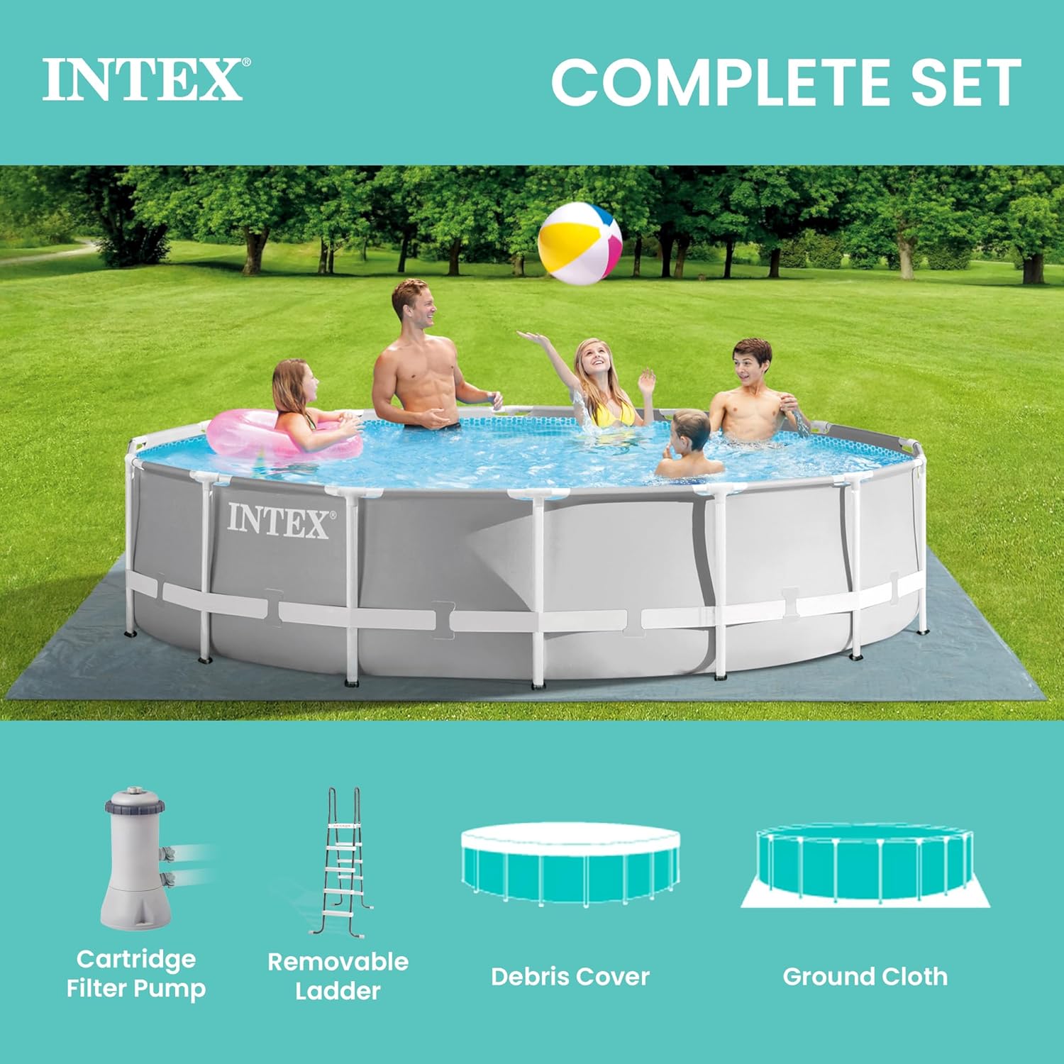 81ZY01p8NGL._AC_SL1500_.jpg Intex 26723EH Prism Frame Premium Above Ground Swimming Pool Set: 15ft x 42in – Includes 1000 GPH Cartridge Filter Pump – Removable Ladder – Pool Cover – Ground Cloth