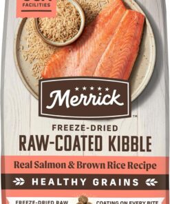 Merrick Healthy Grains Salmon and Brown Rice Freeze Dried Raw Coated Kibble, Natural High Protein Dog Food, 10 lbs.