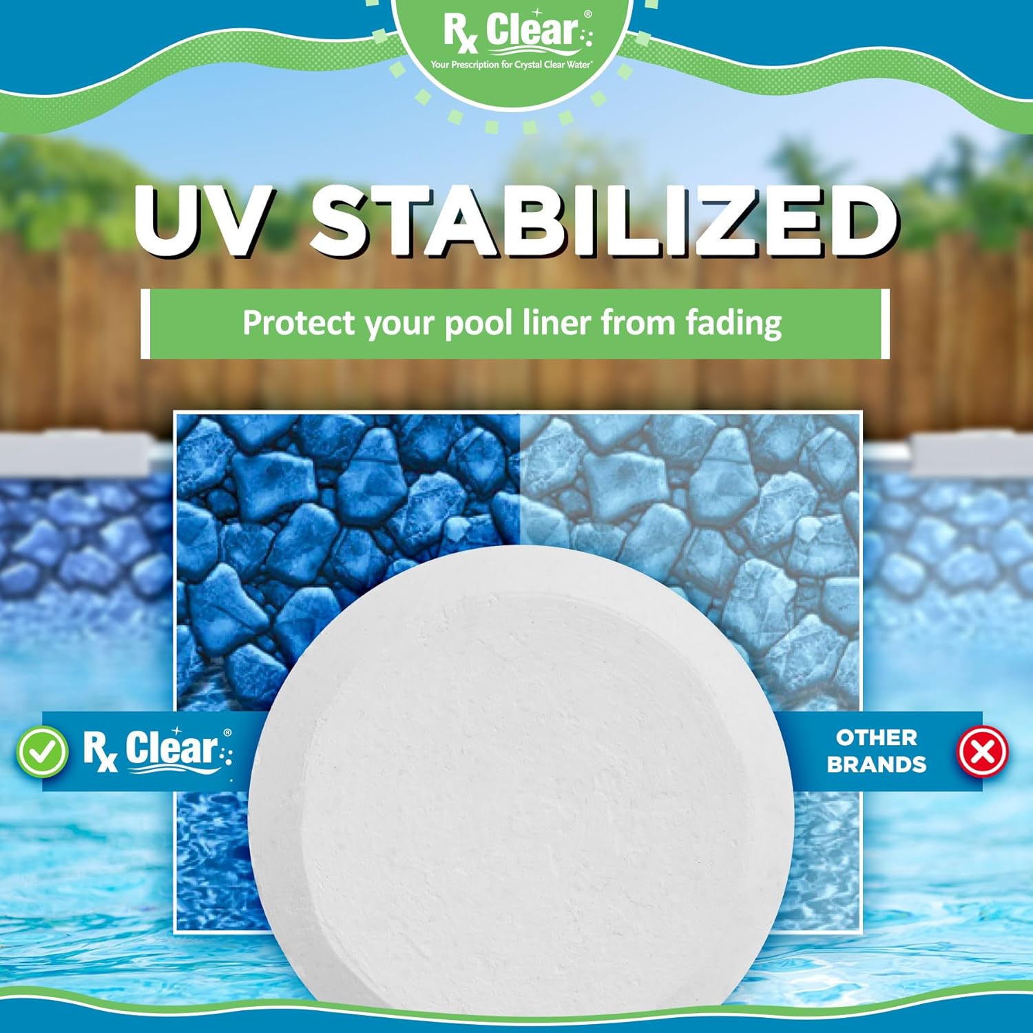 81c5wNzDAWL._AC_SL1500_.jpg Rx Clear 3" Inch Chlorine Tabs | 100 Pounds | Individual Stabilized Chlorinating Tablets for Sanitizing Swimming Pools | Long Lasting, Slow Dissolving, and UV Protected (2 x 50 LB Buckets)