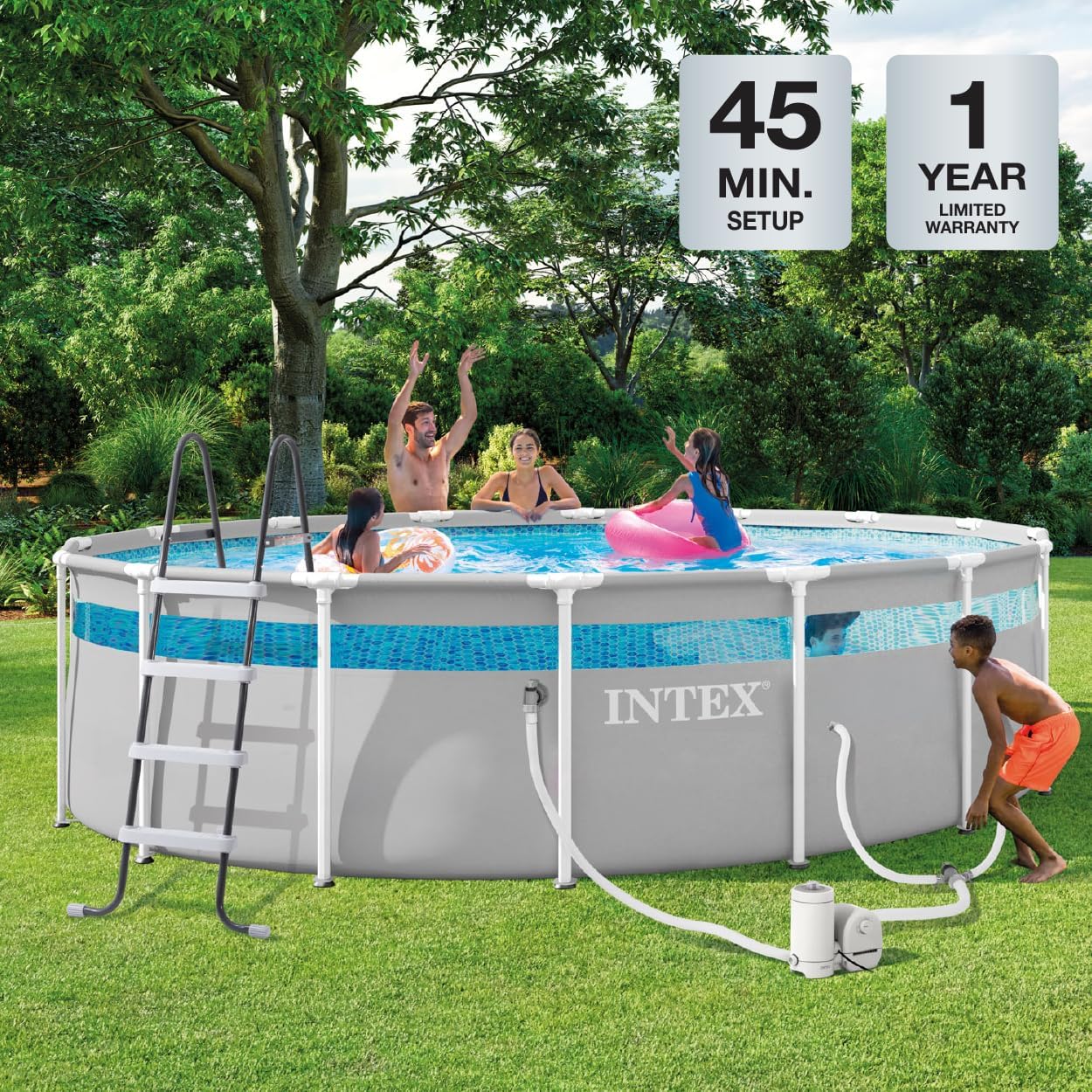 INTEX 26729MZ 16ft x 48in Prism Frame Clearview Above Ground Swimming Pool Set, Includes 1500 GPH Cartridge Filter Pump, SuperTough Puncture Resistant, Rust Resistant, 5061 Gallon Capacity INTEX 26729MZ 16ft x 48in Prism Frame Clearview Above Ground Swimming Pool Set, Includes 1500 GPH Cartridge Filter Pump, SuperTough Puncture Resistant, Rust Resistant, 5061 Gallon Capacity - Image 3