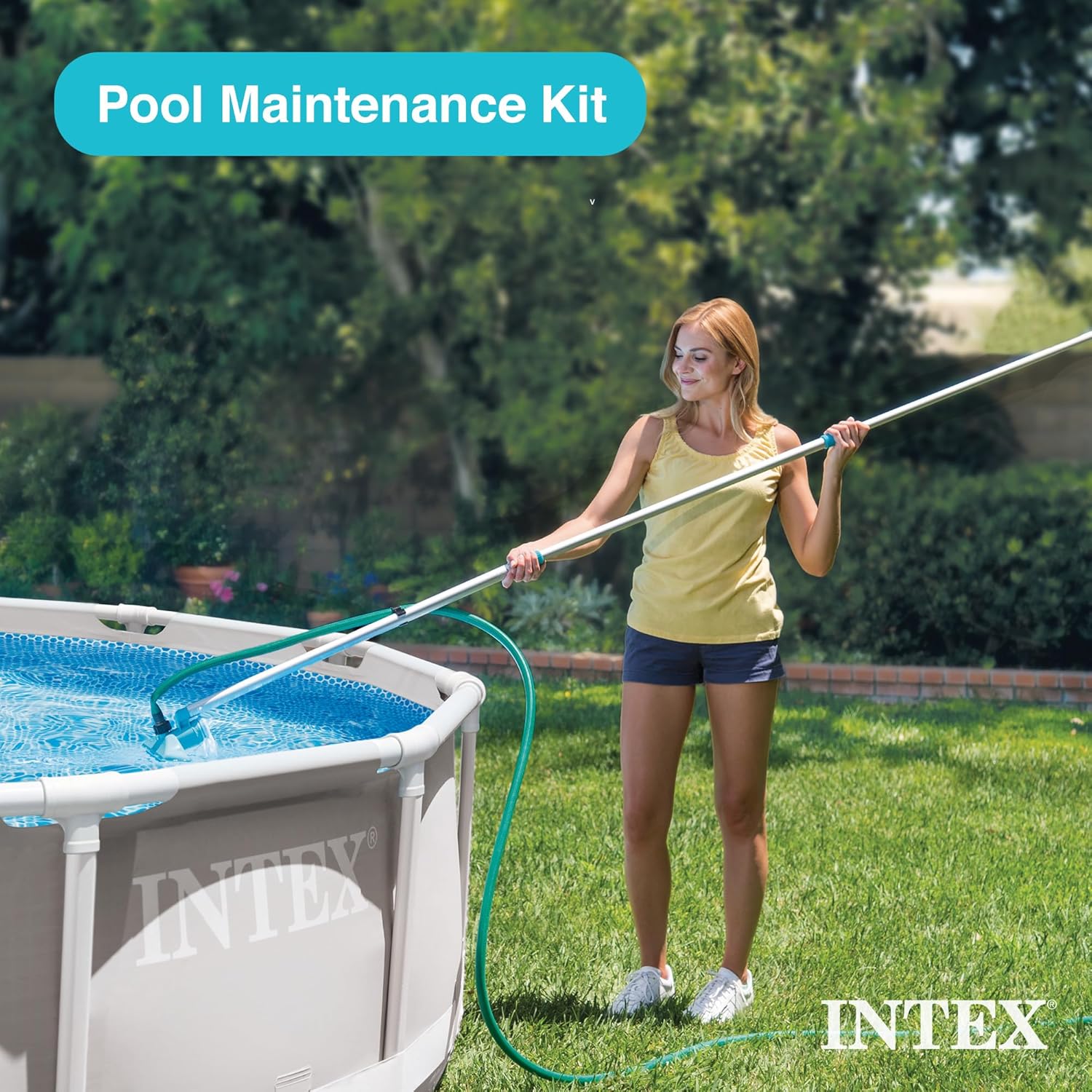 Intex Metal Frame 15' x 48" Round Above Ground Swimming Pool Set with Filter Pump, Ladder, and Cover with Maintenance Accessory Vacuum and Skimmer Kit Intex Metal Frame 15' x 48" Round Above Ground Swimming Pool Set with Filter Pump, Ladder, and Cover with Maintenance Accessory Vacuum and Skimmer Kit - Image 9