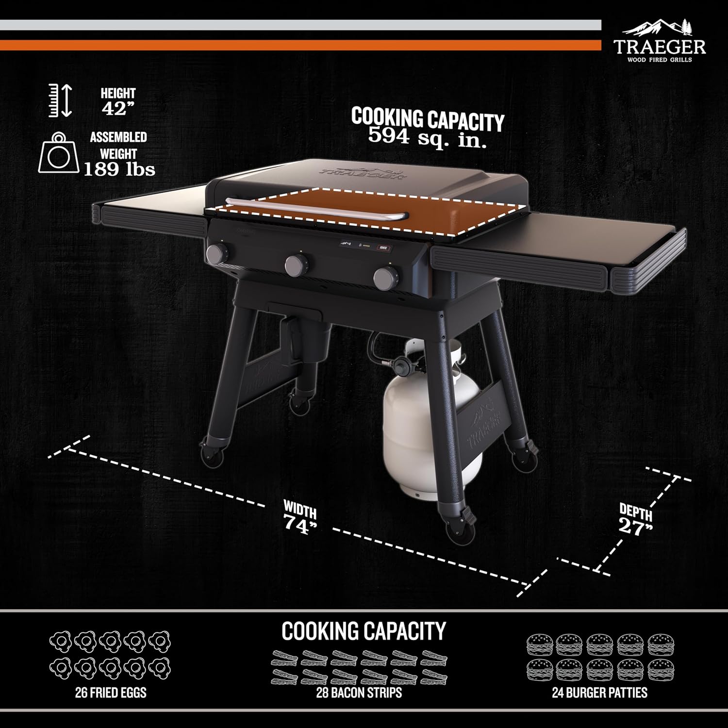 Traeger Grills Flatrock, 33 Inch Flat Top Griddle, Outdoor Gas Grill with 3-Zone TruZone Cooking, Even Heat, Fuel Sensor, and EZ-Clean Grease Management, Premium Propane Griddle for Outdoor Cooking Traeger Grills Flatrock, 33 Inch Flat Top Griddle, Outdoor Gas Grill with 3-Zone TruZone Cooking, Even Heat, Fuel Sensor, and EZ-Clean Grease Management, Premium Propane Griddle for Outdoor Cooking - Image 2