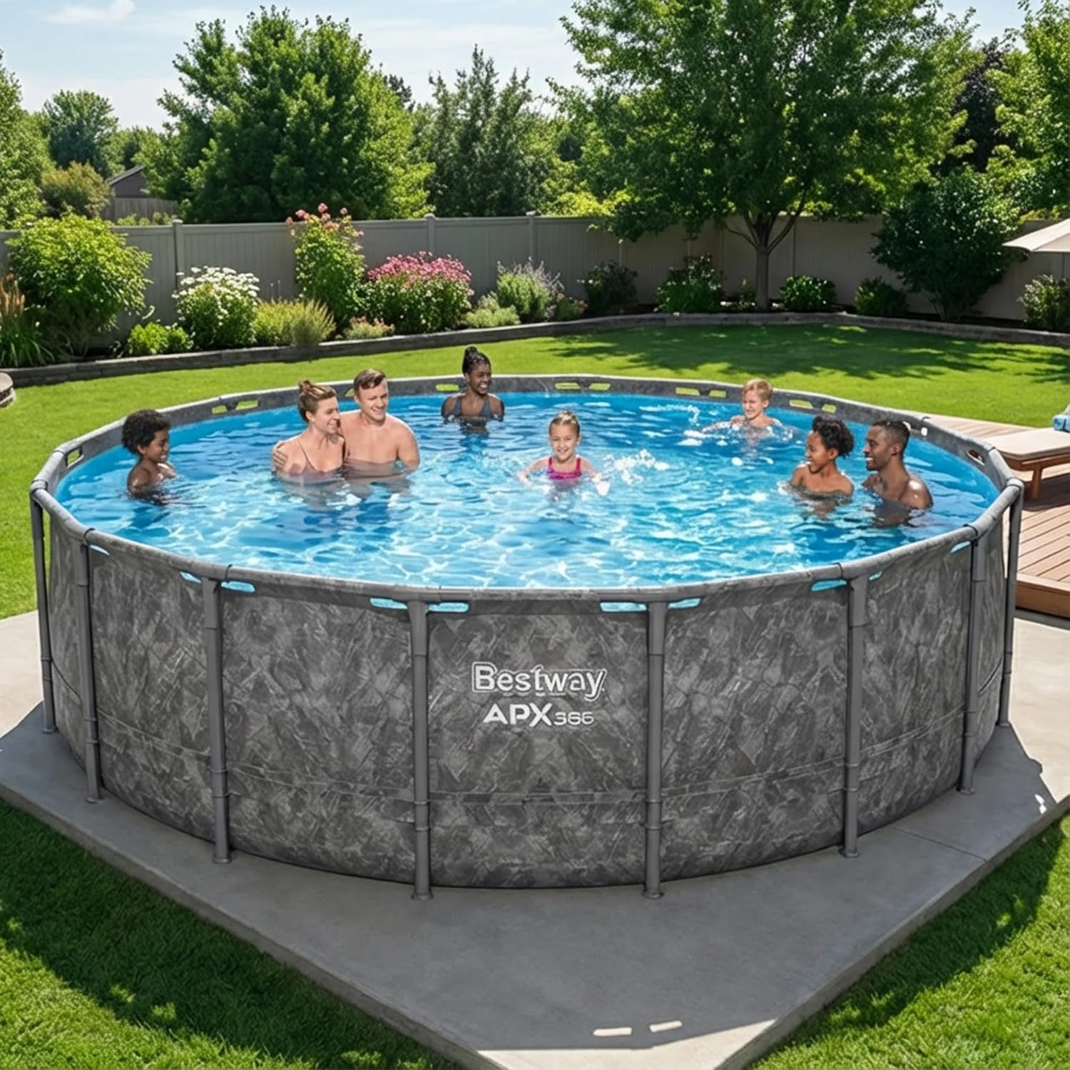 Bestway APX 365 18' x 52" Above Ground Pool, Round Metal Frame Outdoor Swimming Pool Set with Sand Filter Pump, Ladder, and Cover, Dark Marble Bestway APX 365 18' x 52" Above Ground Pool, Round Metal Frame Outdoor Swimming Pool Set with Sand Filter Pump, Ladder, and Cover, Dark Marble - Image 2