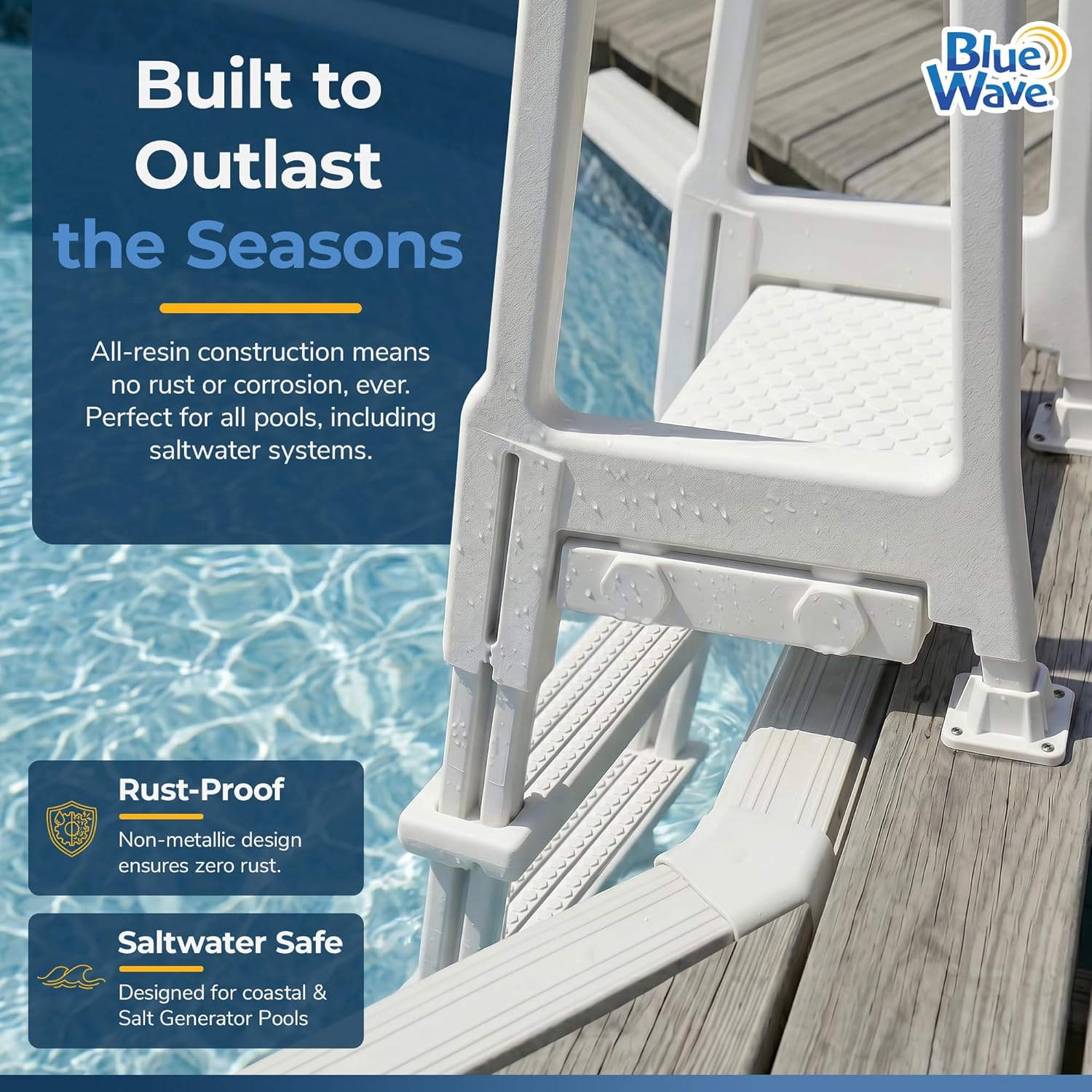 81jStTMvJtL._AC_SL1500_.jpg Blue Wave 5 Tread Above Ground Pool Ladder - Heavy Duty Resin Pool Steps for 48 to 54 in Deck Heights - 5-in Non-Skid Treads, Rust-Free with 250 lb Weight Capacity, White