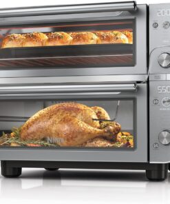 Ninja Double Oven Pro Smart XL Countertop Oven & Air Fryer with Thermometer | 30.2 Qt | 12-in-1 with Smart Finish & DualZone Tech to Cook 2 Meals at Once | Fits up to 4.5lb Chicken | Silver | DCT871
