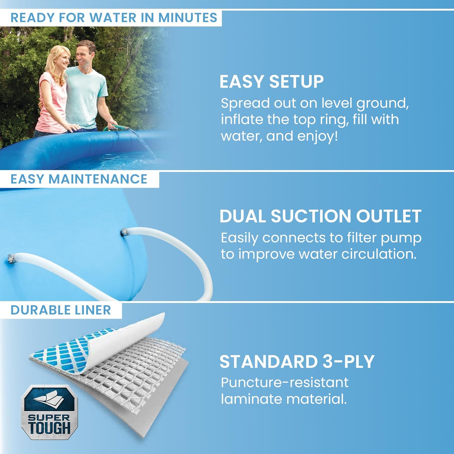 81jtWwRp42L._AC_SL1500_.jpg Intex 15ft x 48in Easy Set Outdoor Above Ground Swimming Pool Kit with Ladder, Cover, 1000 GPH GFCI Filter Pump and 6 Replacement Filter Cartridges