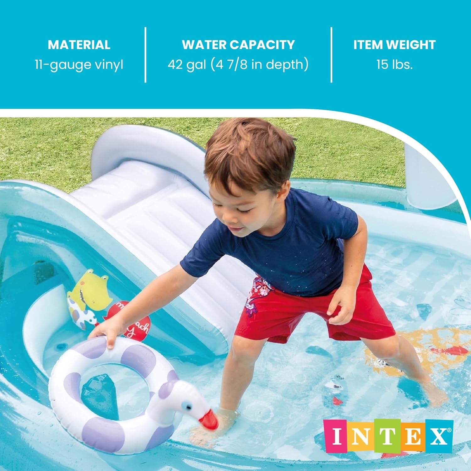 Intex Gator 6.6' x 5.6' x 4" Outdoor Inflatable Kiddie Pool Water Play Swim Center Intex Gator 6.6' x 5.6' x 4" Outdoor Inflatable Kiddie Pool Water Play Swim Center - Image 4