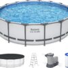 Bestway Steel Pro MAX 16' x 48" Above Ground Pool, Round Metal Frame Outdoor Swimming Pool Set with Filter Pump, Ladder, and Cover, Gray
