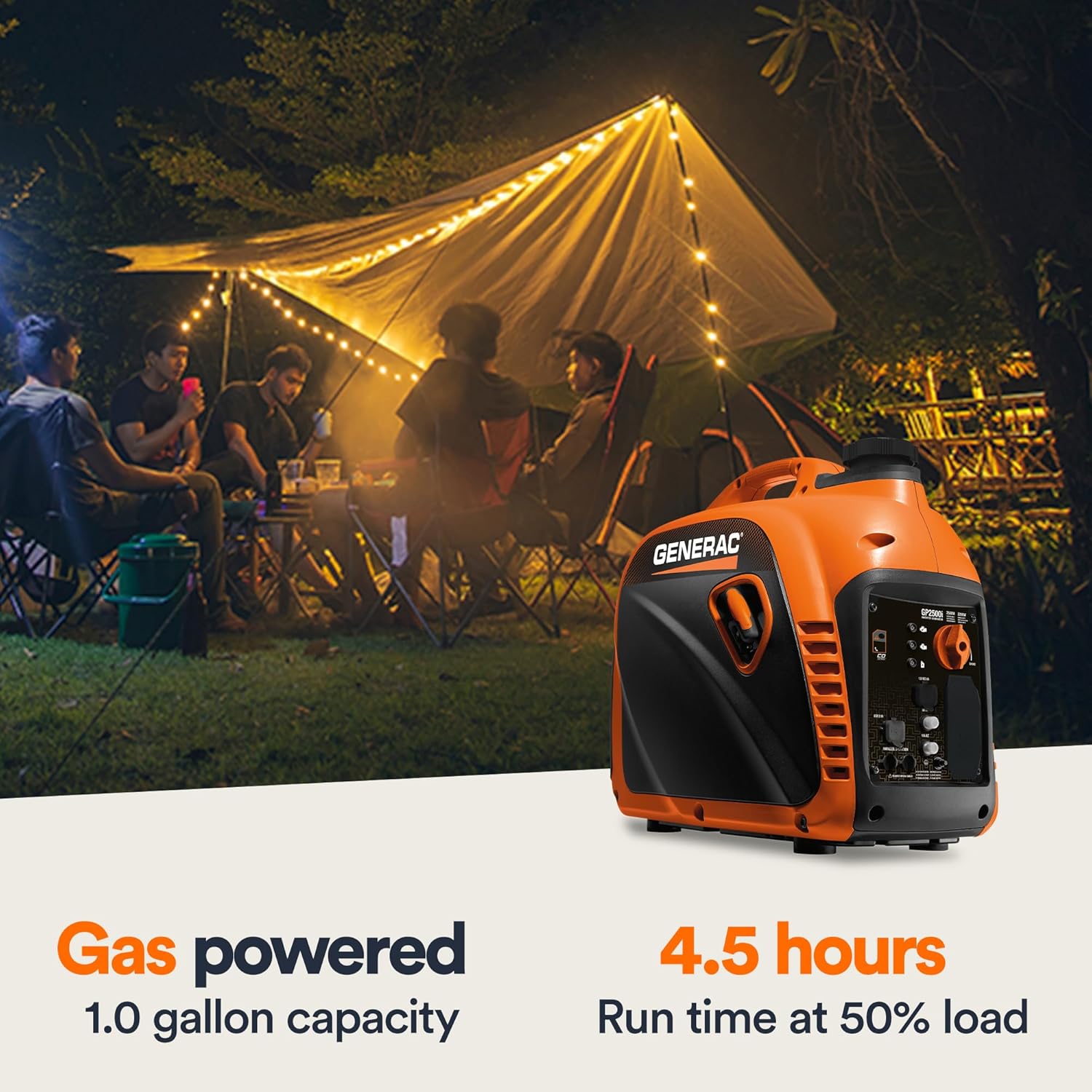 Generac 2,500-Watt Gas Powered Portable Inverter Generator - Lightweight and Compact Design - Produces Clean, Stable Power - Quiet Operation - Great for Home Backup, Camping, and RV Use Generac 2,500-Watt Gas Powered Portable Inverter Generator - Lightweight and Compact Design - Produces Clean, Stable Power - Quiet Operation - Great for Home Backup, Camping, and RV Use - Image 4
