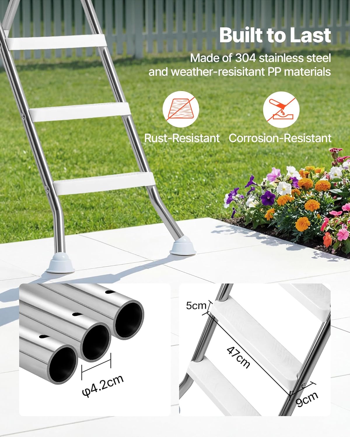 81nNQeGi2gL._AC_SL1500_.jpg VEVOR Above Ground Pool Ladder, Stainless Steel A-Frame Swimming Pool Stairs for 49.2 in High Wall, 300 lbs Capacity Heavy Duty Entry/Exit Steps with Secure Non-Slip 3 Steps and Platform, Silver