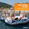 Intex Blue Tropic Inflatable 5 Person Raft or Swimming Pool Island Water Floating Lounger Raft with Backrests, Built in Cooler, and 4 Cupholders