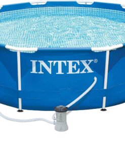 Intex 4 Person Metal Frame Outdoor Above Ground Pool Set with Drain Plug, Filter Pump, and 6 Type H Replacement Filter Cartridges, Blue