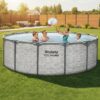 Bestway Steel Pro MAX 14' x 48" Above Ground Pool, Round Metal Frame Outdoor Swimming Pool Set with Filter Pump, Ladder, and Cover, Gray Stone Print Bestway Steel Pro MAX 14' x 48" Above Ground Pool, Round Metal Frame Outdoor Swimming Pool Set with Filter Pump, Ladder, and Cover, Gray Stone Print