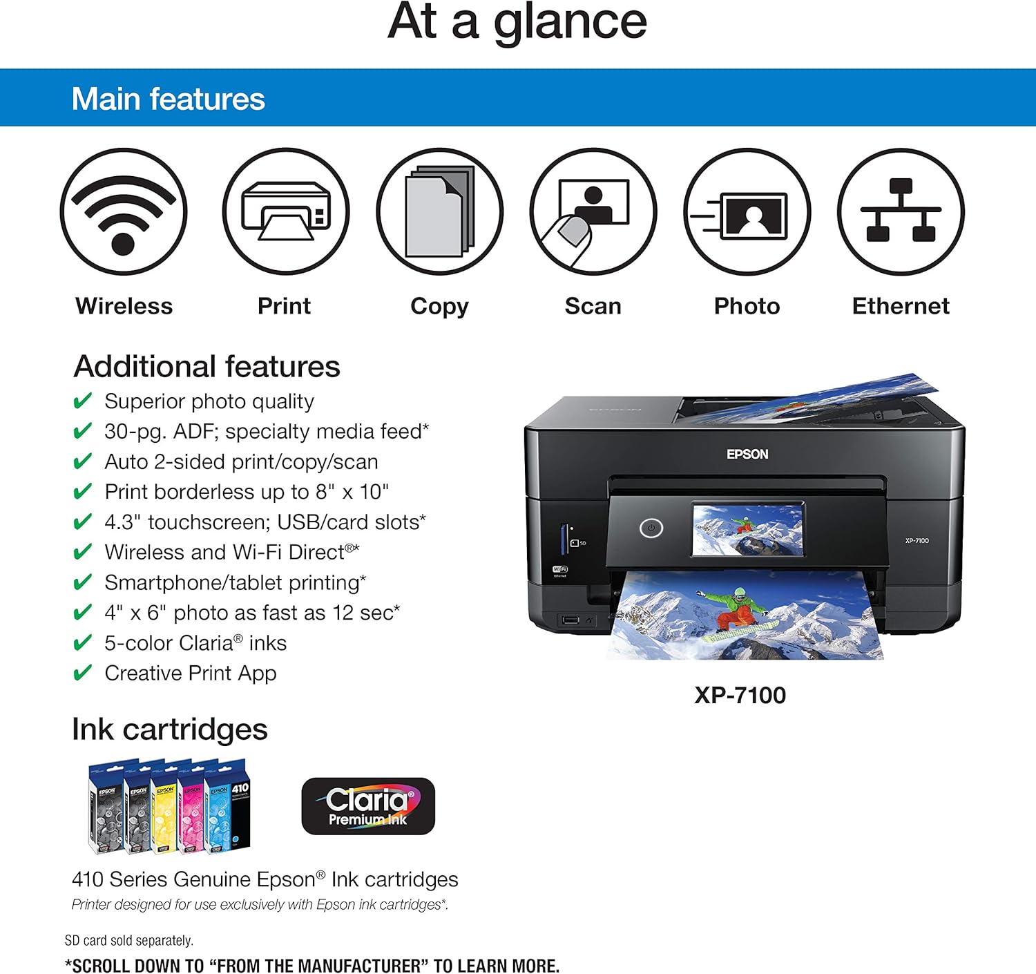 81patZjqcGL._AC_SL1500_.jpg Epson Expression Premium XP-7100 Wireless All-in-One Duplex Color Photo Printer, Scanner and Copier for Computer and Mobile Printing, USB Connect, Compact, Black