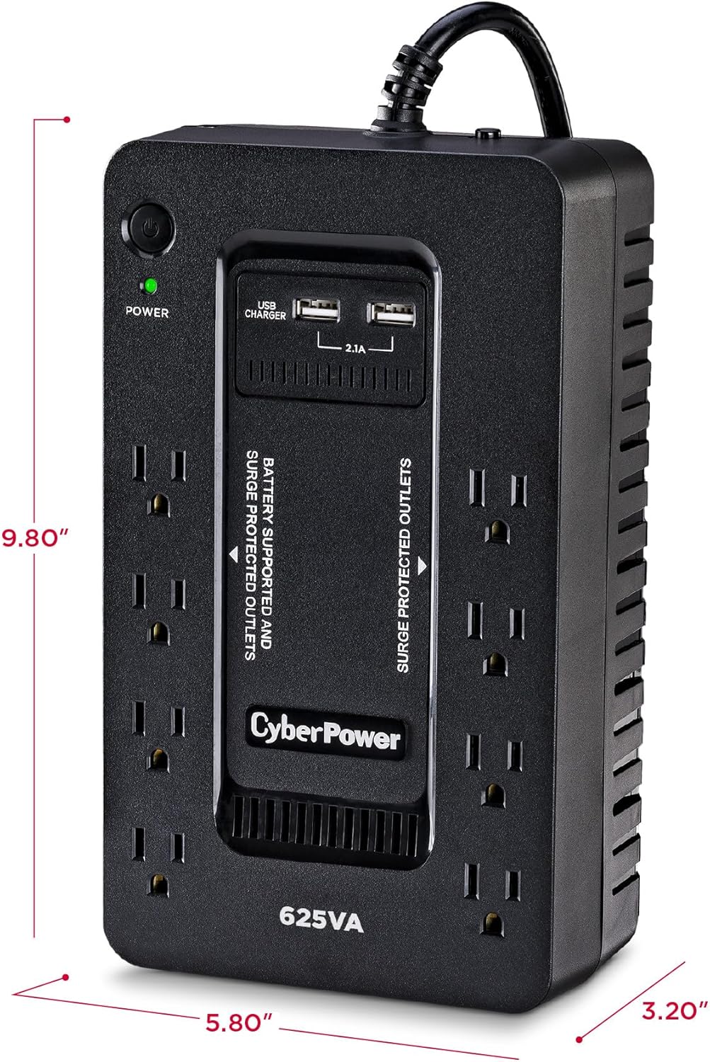 CyberPower ST625U Standby UPS Battery Backup and Surge Protector, 625VA/360W, 8 Outlets, 2 USB Charging Ports, Compact, UL Certified CyberPower ST625U Standby UPS Battery Backup and Surge Protector, 625VA/360W, 8 Outlets, 2 USB Charging Ports, Compact, UL Certified - Image 4