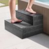 VEVOR Hot Tub Steps, 2-Step Spa Outdoor Stairs, Heavy Duty 25 inch Wide HIPS Above-Ground/Inflatable Pool Step with 600 lbs Weight Capacity, Multi-Use for Porch, Patio, Deck, Campers, Graphite Gray