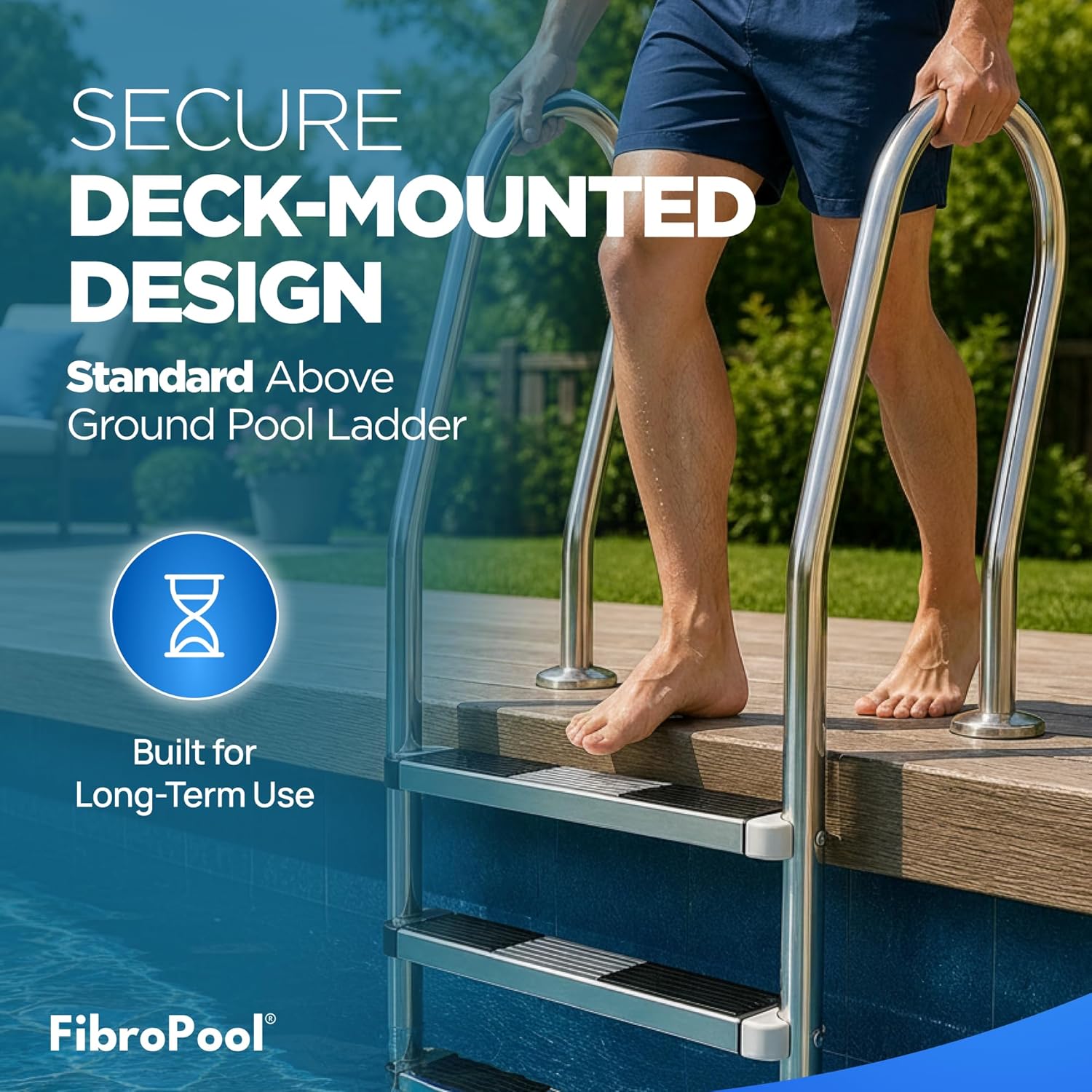 81rkMkkeg1L._AC_SL1500_.jpg FibroPool 4-Step Above Ground Pool Ladder – 76 in Stainless Steel, Deck Mounted – Non-Slip Steps, 250 lb Capacity – Hardware Included – Fits Wood Pool Deck
