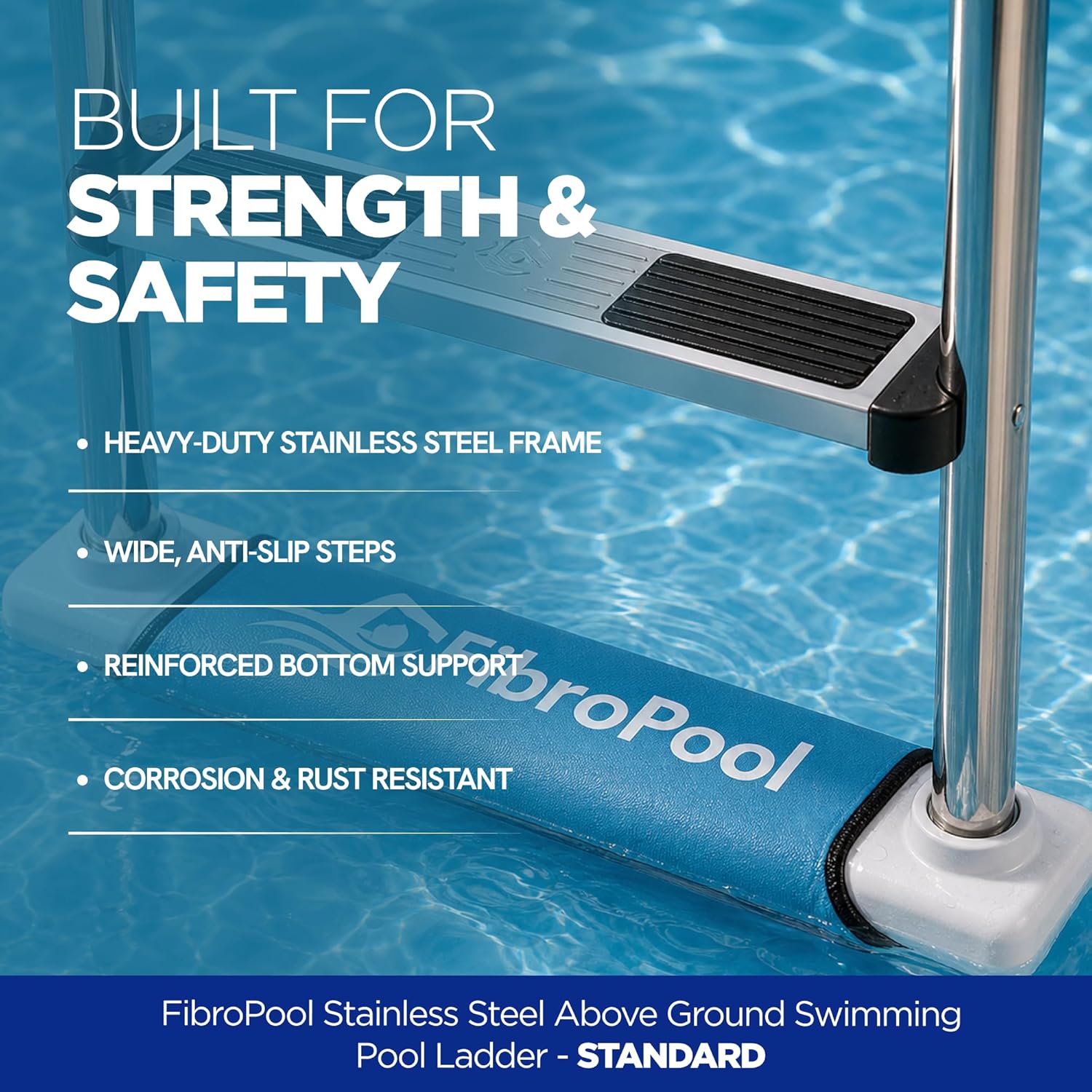 81rpPmyB4AL._AC_SL1500_.jpg FibroPool 4-Step Above Ground Pool Ladder – 76 in Stainless Steel, Deck Mounted – Non-Slip Steps, 250 lb Capacity – Hardware Included – Fits Wood Pool Deck