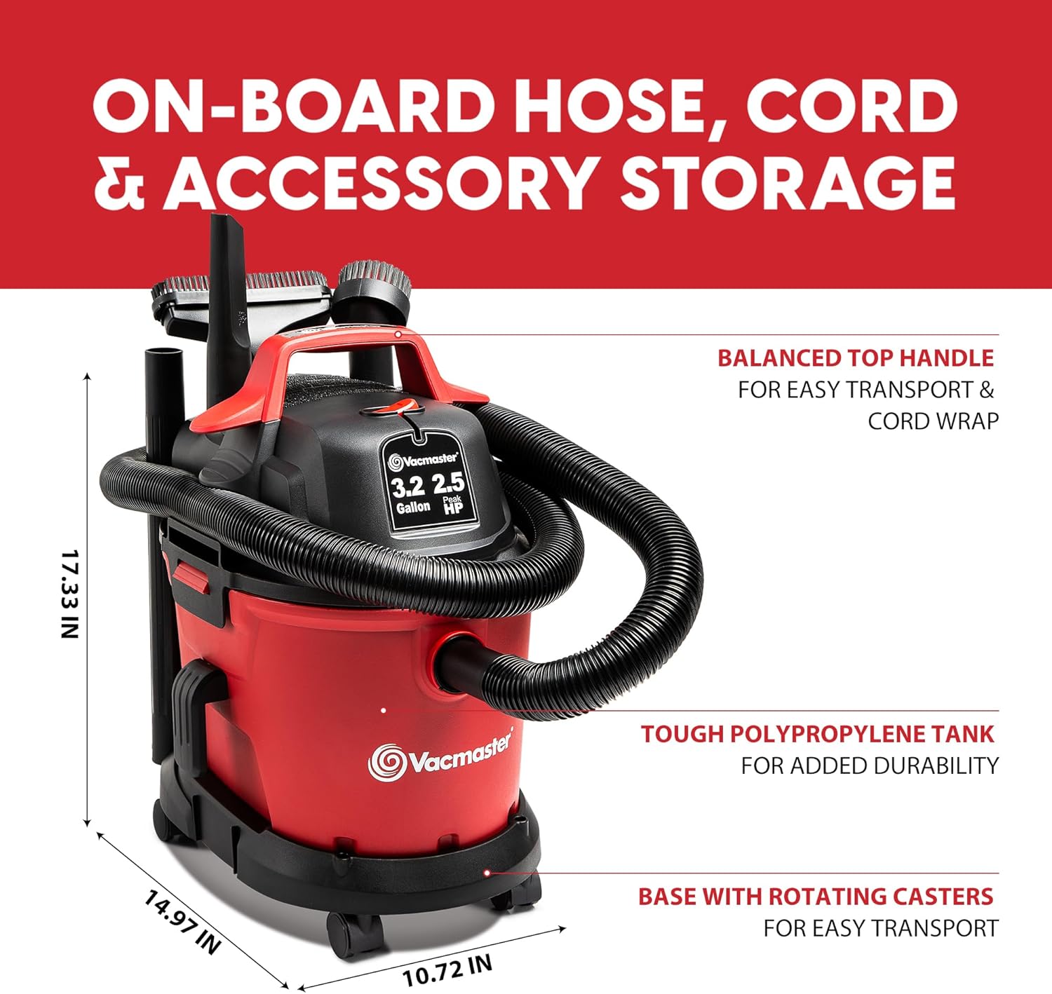 Vacmaster 3.2-Gallon* 2.5 Peak HP Wet/Dry Vacuum – VHB305M 1101 Vacmaster 3.2-Gallon* 2.5 Peak HP Wet/Dry Vacuum – VHB305M 1101 - Image 7
