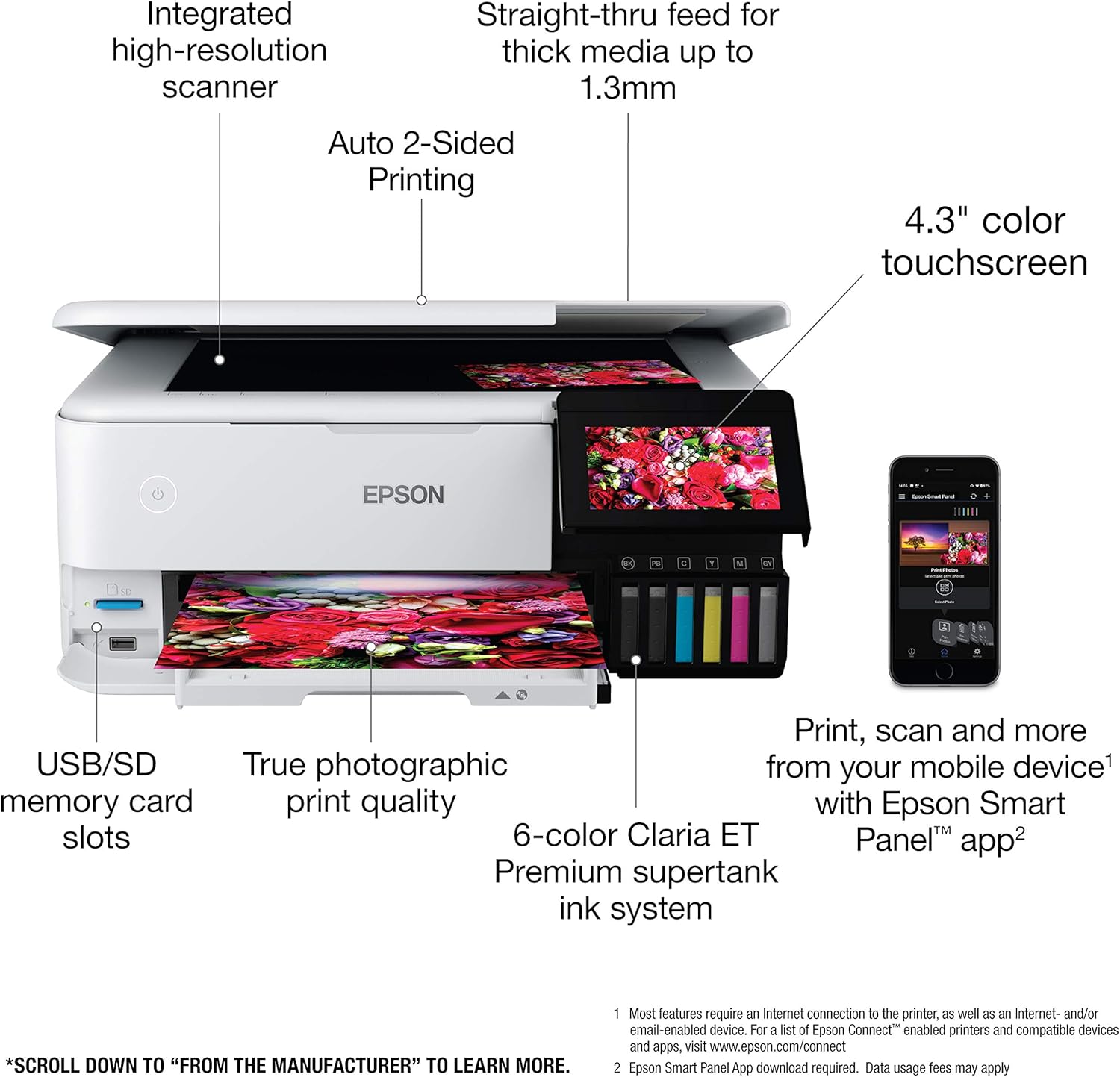81rs9GZS7OL._AC_SL1500_.jpg Epson EcoTank Photo ET-8500 Wireless Color All-in-One Supertank Printer with Scanner Copier, Ethernet and 4.3-inch Colorfull Touchscreen - White