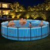 Bestway Steel Pro MAX 15' x 42" Above Ground Pool, Round Metal Frame Outdoor Swimming Pool Set with LED Light, Filter Pump, Ladder, & Cover, Dark Gray