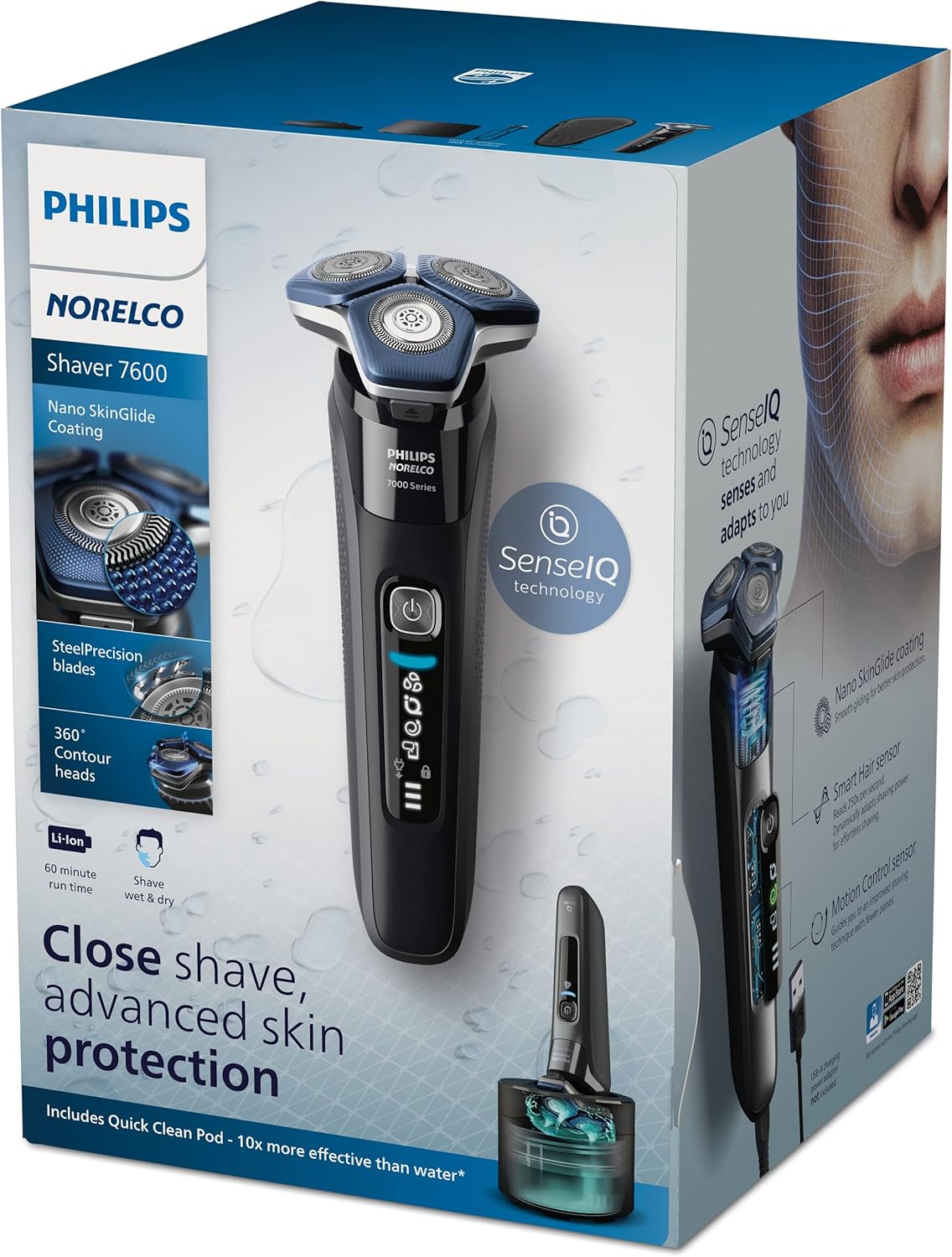81u752XXoL._AC_SL1500_.jpg Philips Norelco Shaver 7600, Rechargeable Wet & Dry Electric Shaver with SenseIQ Technology, Quick Clean Pod, Travel Case & Pop-up Trimmer, S7886/84