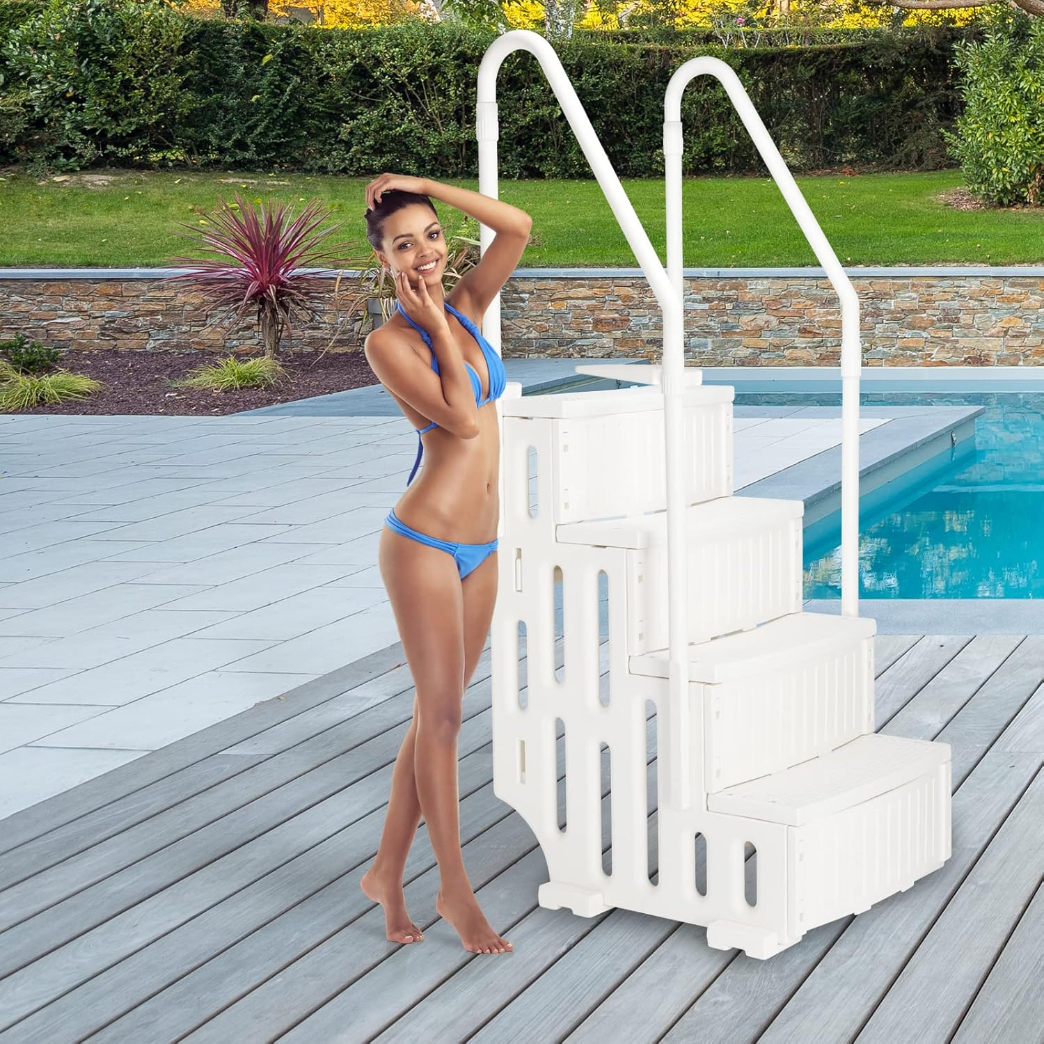 81uef0wBbTL._AC_SL1500_.jpg VINGLI Pool Ladder Heavy-Duty Safety Step for Above Ground Pools Stair Entry System with Handrails, Beige (Full Beige, 4 Steps)