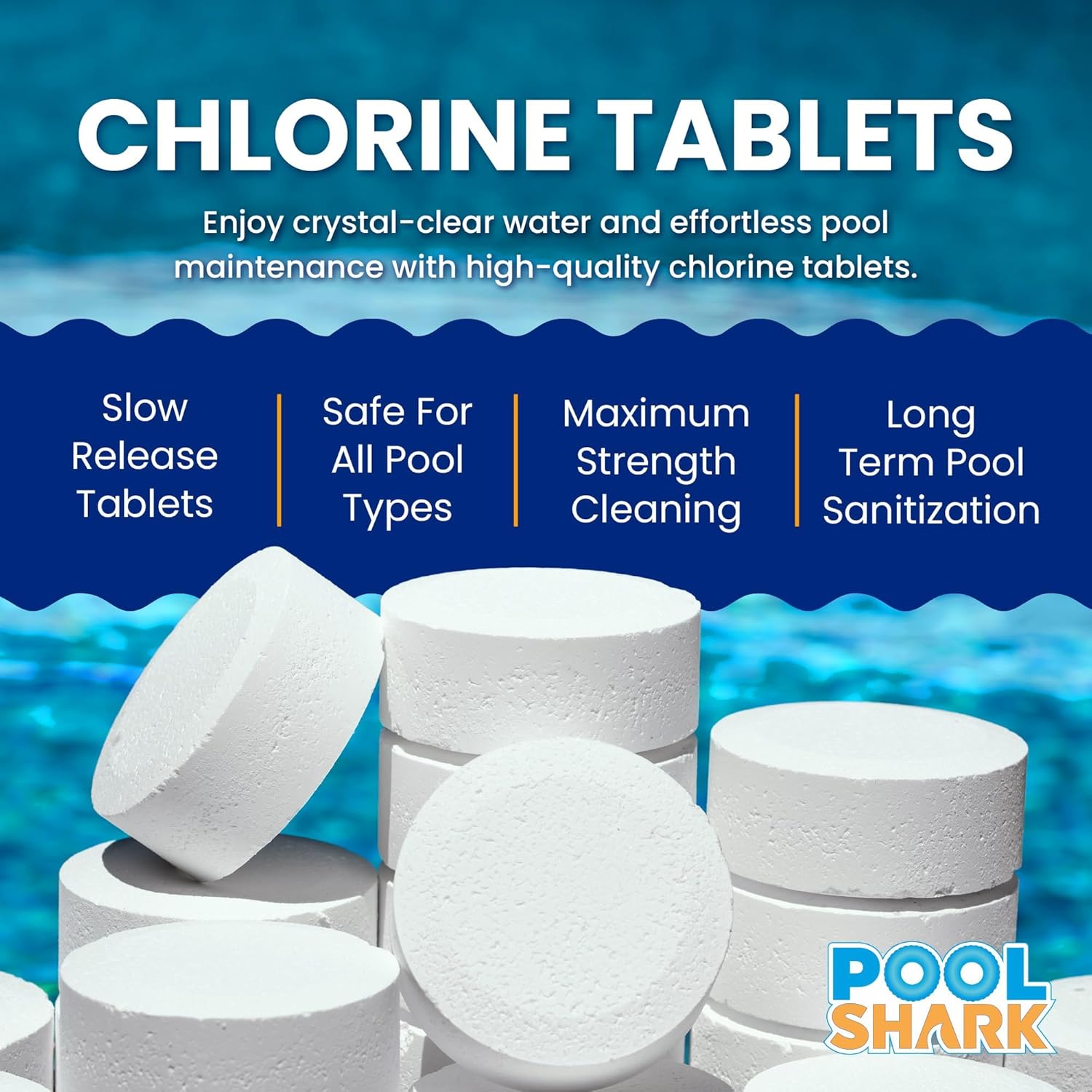 81uiaGjMURL._AC_SL1500_.jpg Pool Shark Swimming Pool Chlorine Tablets - 3-Inch Chlorine Tablets - Slow-Dissolving 90% Active Chlorine Tabs - Pool Chemicals for Inground Pools, Above Ground Pools, Saltwater, Spa, Hot Tub (50 lbs)