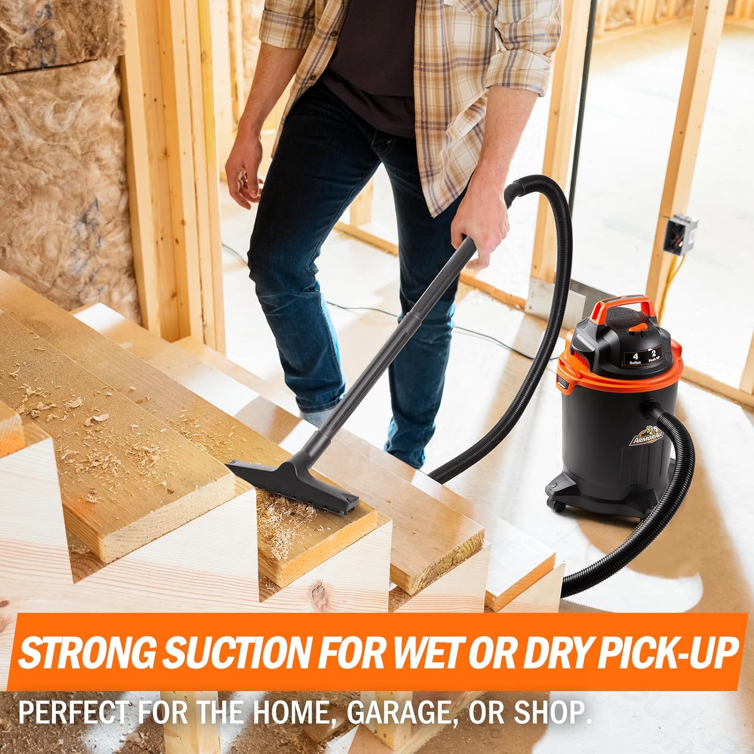 Armor All VO405P 0901 4 Gallon Wet/Dry Vac 2.0 Peak HP Shop Vacuum with Nozzles & Brush,Black/Orange Armor All VO405P 0901 4 Gallon Wet/Dry Vac 2.0 Peak HP Shop Vacuum with Nozzles & Brush,Black/Orange - Image 4