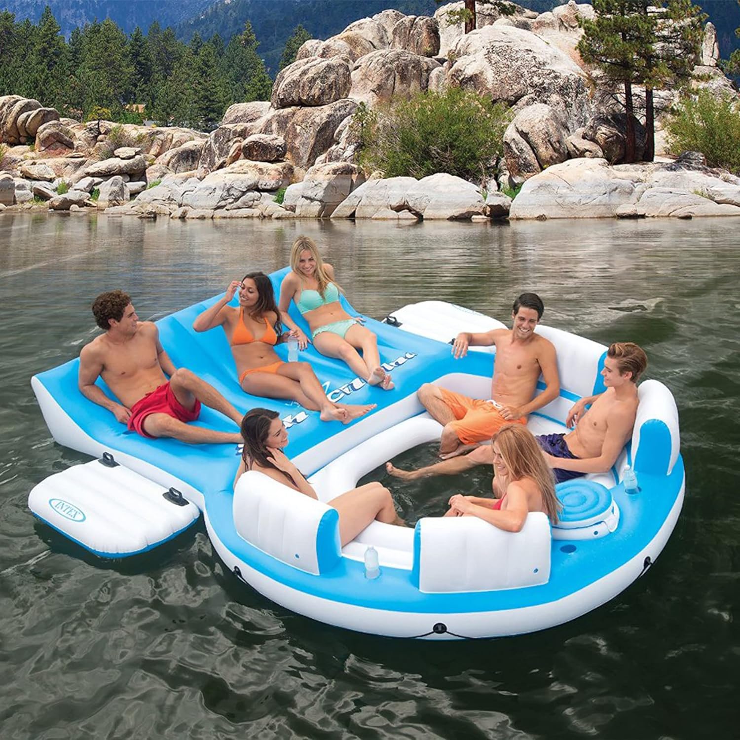 Intex 56299EP 145 x 125 x 20 Inch Splash N Chill Inflatable Lake and Pool Relaxation Island Lounger Seat for up to 7 Adults, Blue and White Intex 56299EP 145 x 125 x 20 Inch Splash N Chill Inflatable Lake and Pool Relaxation Island Lounger Seat for up to 7 Adults, Blue and White - Image 3