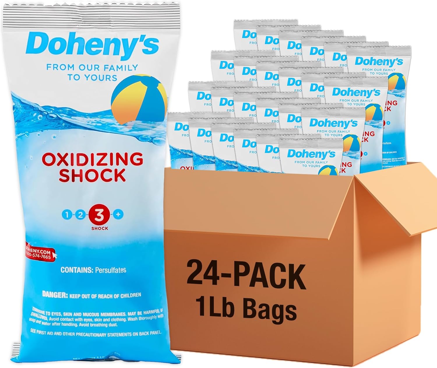 Doheny's Chlorine-Free Oxidizing Shock | Fast-Dissolving | Removes Chloramines & Boosts Free Chlorine | Safe to Swim 15 Minutes After Application | 24 x 1lb Bags (24lb Total)