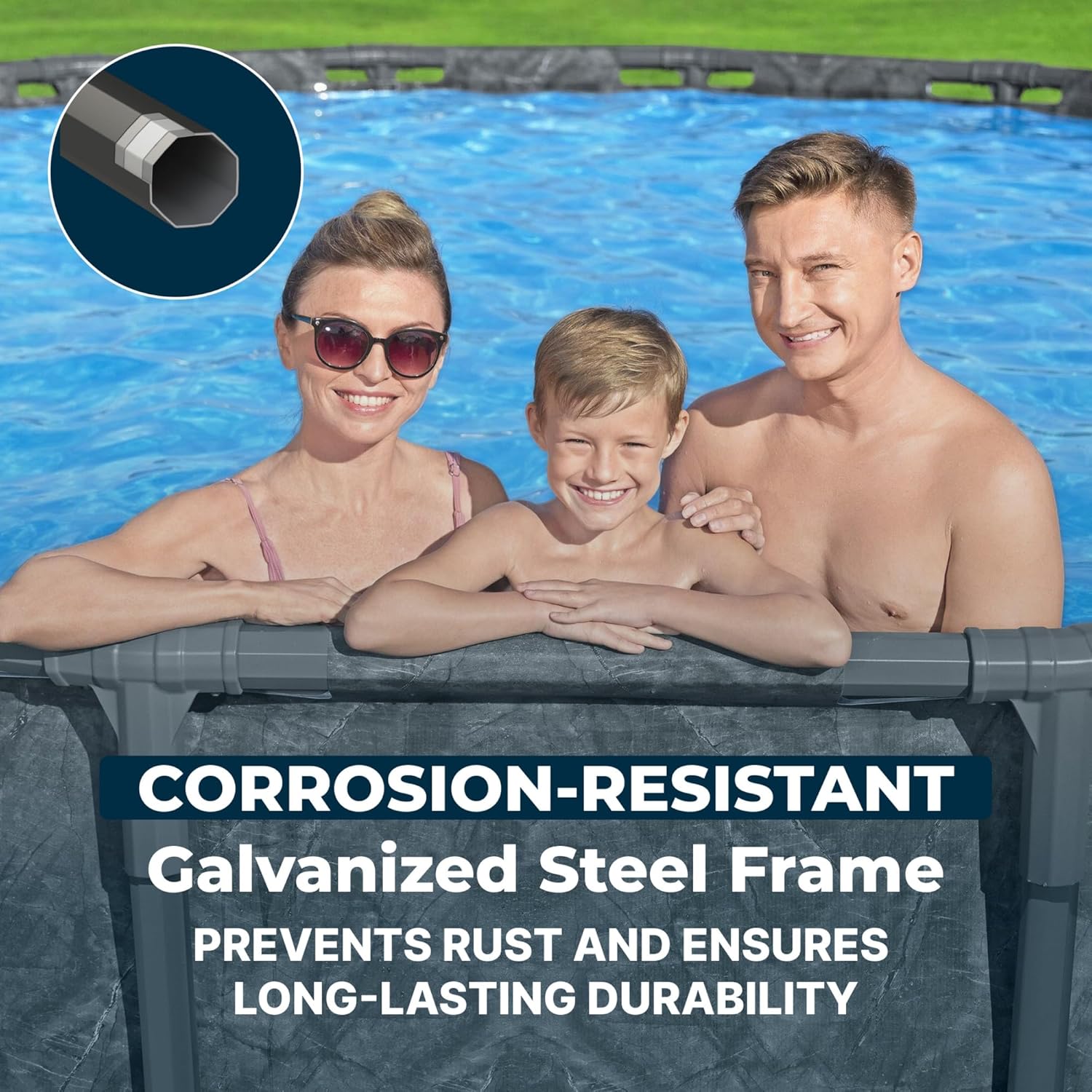 Bestway APX 365 18' x 52" Above Ground Pool, Round Metal Frame Outdoor Swimming Pool Set with Sand Filter Pump, Ladder, and Cover, Dark Marble Bestway APX 365 18' x 52" Above Ground Pool, Round Metal Frame Outdoor Swimming Pool Set with Sand Filter Pump, Ladder, and Cover, Dark Marble - Image 8