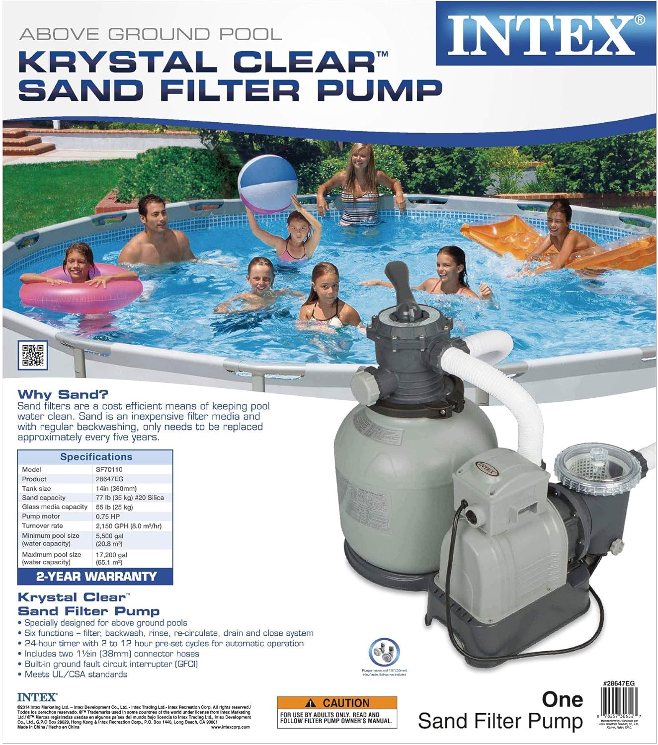 81wVkqb8wSL._AC_SL1500_.jpg Intex Krystal Clear Sand Filter Pump for Above Ground Pools, 2800 GPH Pump Flow Rate, 110-120V with GFCI