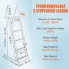 VEVOR Removable Dock Ladder 5 Steps, 350 lbs Load Capacity, Pontoon Boat Ladder with 4'' Wide Step & Nonslip Mat for Ship/Lake/Pool/Marine Boarding