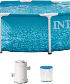 INTEX 28207EP 10Ft X 30In Beachside Metal Frame Above Ground Swimming Pool Set, Includes 330 GPH Cartridge Filter Pump, Puncture-Resistant Material, Rust Resistant, 1185 Gallon Capacity
