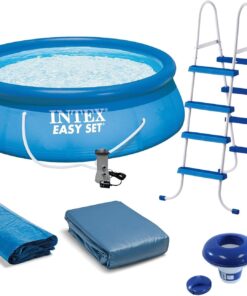 INTEX Easy Set Inflatable Swimming Pool Set: 15ft x 48in – with 1000 GPH Cartridge Filter Pump and Hydrotools Chlorine Dispenser – Easy Assembly