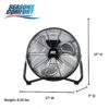 Seasons Comfort 14-In. 3-Speed High-Velocity Heavy-Duty Floor Fan, FHV14, Black, FHV14