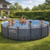 Bestway Steel Pro MAX 15' x 42" Above Ground Pool, Round Metal Frame Outdoor Swimming Pool Set with LED Light, Filter Pump, Ladder, & Cover, Dark Gray