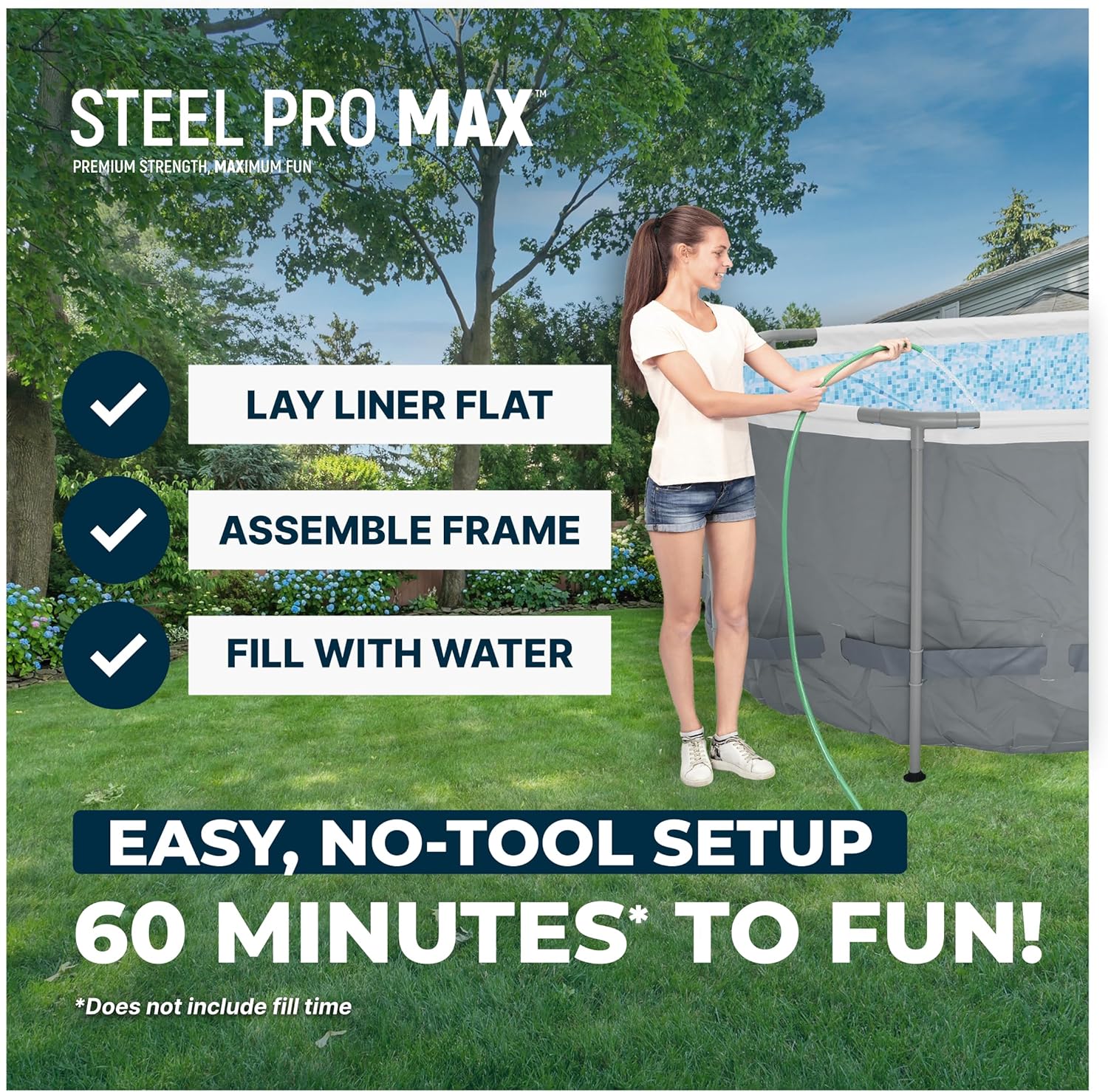Bestway Steel Pro MAX 18' x 9' x 48" Above Ground Pool, Oval Metal Frame Outdoor Swimming Pool Set with Filter Pump, Ladder, and Cover, Gray Bestway Steel Pro MAX 18' x 9' x 48" Above Ground Pool, Oval Metal Frame Outdoor Swimming Pool Set with Filter Pump, Ladder, and Cover, Gray - Image 7