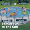 Bestway Steel Pro MAX 18' x 48" Above Ground Pool, Round Metal Frame Outdoor Swimming Pool Set with Filter Pump, Ladder, and Cover, Gray