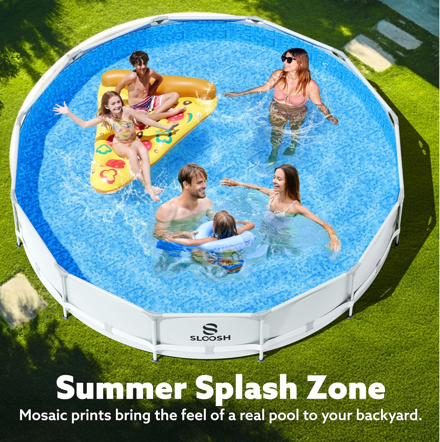 9188fkaSKRL._AC_SL1500_.jpg SLOOSH Round Above Ground Pool - 12ft x 30inch Outdoor Round Frame Above Ground Swimming Pool Set for Kids Adults with Filter Pump