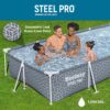 Bestway Steel Pro 12' x 6' 7" x 26" Rectangle Above Ground Outdoor Swimming Pool Set with DuraPlus Liner and FrameLink System, Gray (561FSE-BW)