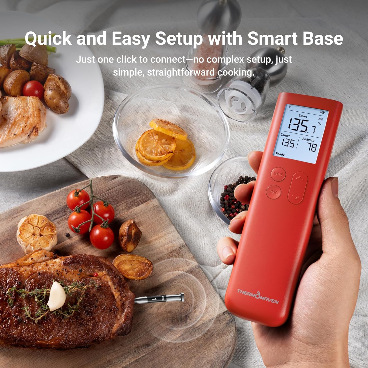 ThermoMaven Smart Bluetooth Wireless Meat Thermometer, 10X Enhanced Sub-1G Signal and Stability, Standalone Display Base, Certified Accuracy ±0.5°F, WiFi Unlimited Range for BBQ, Oven, Smoker, Grill ThermoMaven Smart Bluetooth Wireless Meat Thermometer, 10X Enhanced Sub-1G Signal and Stability, Standalone Display Base, Certified Accuracy ±0.5°F, WiFi Unlimited Range for BBQ, Oven, Smoker, Grill - Image 4