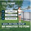 Bestway Steel Pro MAX 18' x 48" Above Ground Pool, Round Metal Frame Outdoor Swimming Pool Set with Filter Pump, Ladder, and Cover, Gray