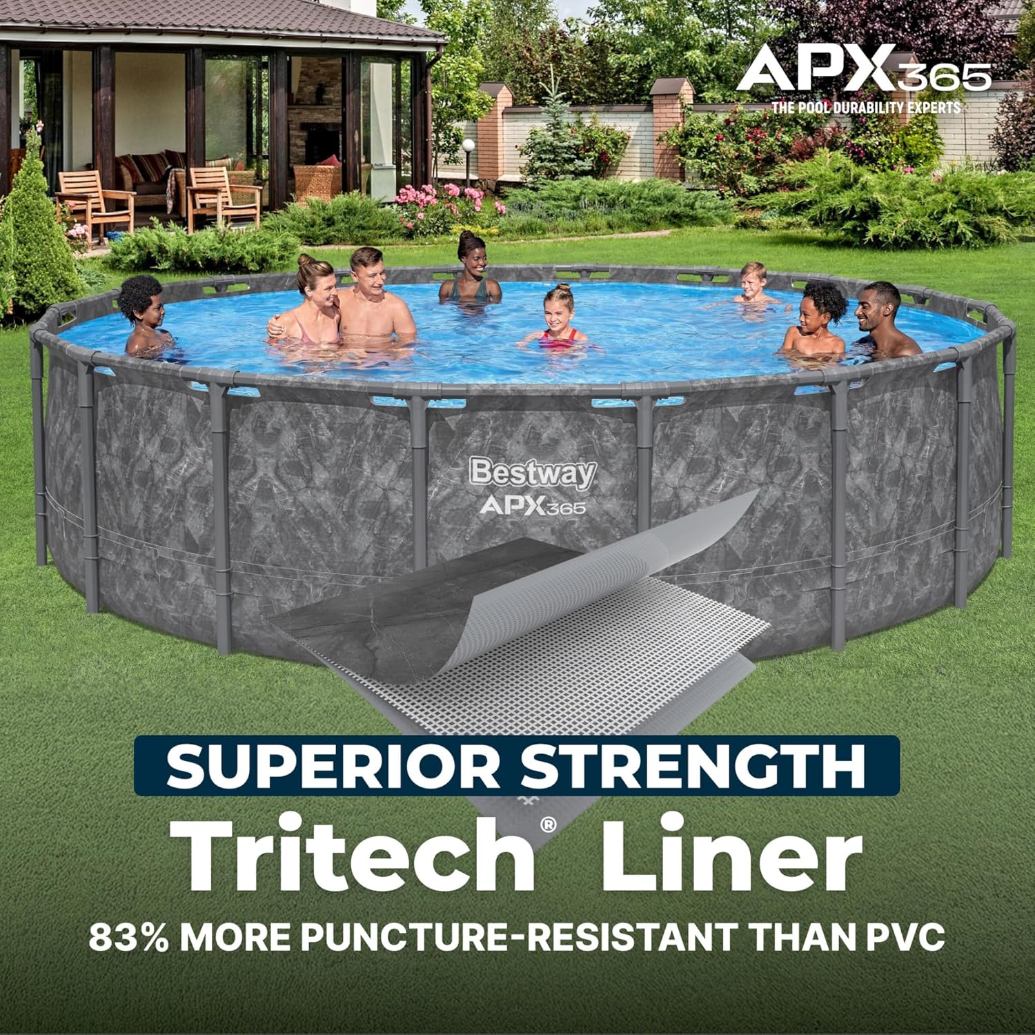 Bestway APX 365 18' x 52" Above Ground Pool, Round Metal Frame Outdoor Swimming Pool Set with Sand Filter Pump, Ladder, and Cover, Dark Marble Bestway APX 365 18' x 52" Above Ground Pool, Round Metal Frame Outdoor Swimming Pool Set with Sand Filter Pump, Ladder, and Cover, Dark Marble - Image 7