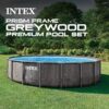 Intex Prism Frame Round Above Ground Outdoor Swimming Pool Set with Filter Pump, Ladder, Ground Cloth, and Pool Cover, Greywood